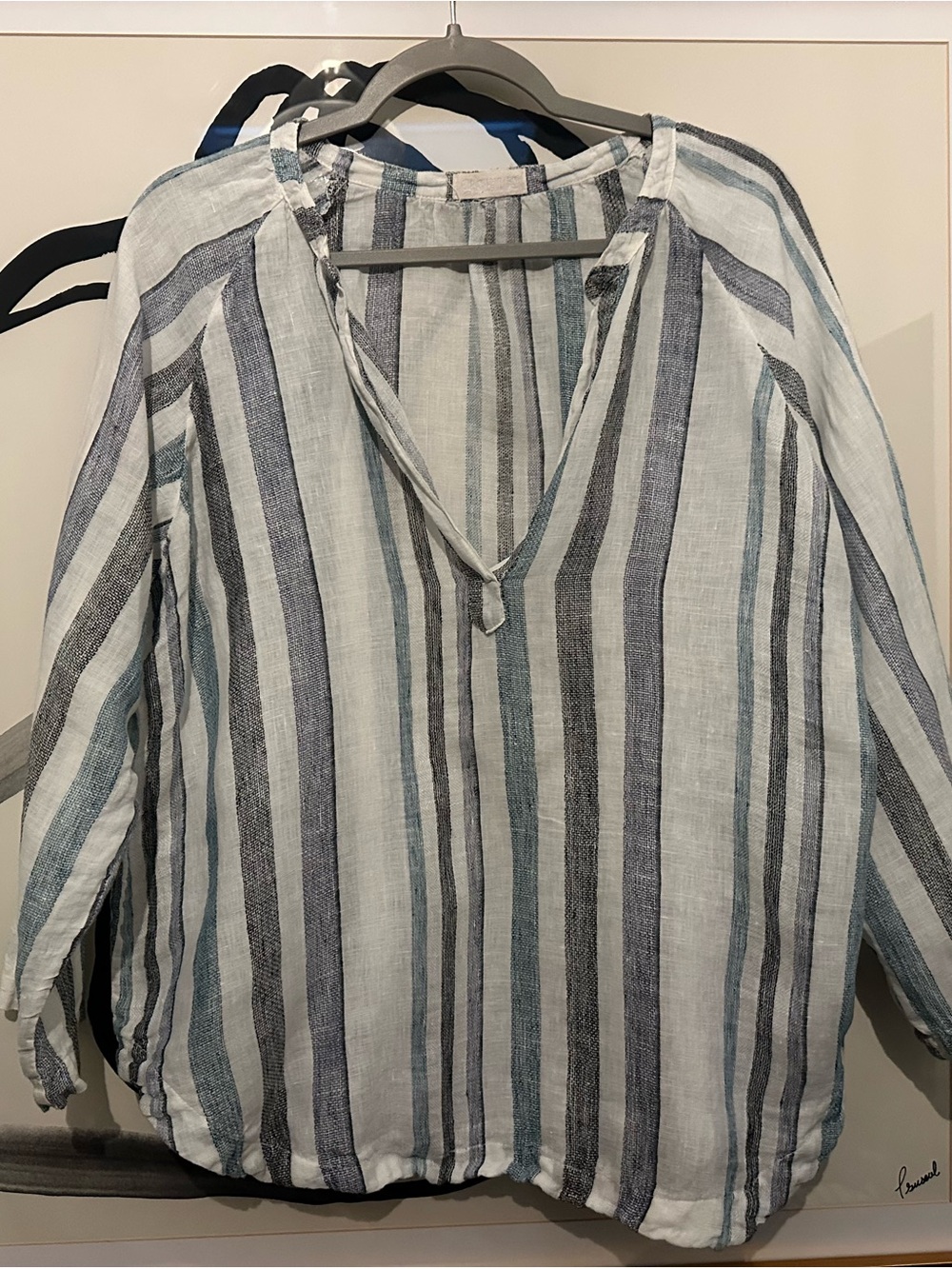 CP Shades Striped V-Neck Tunic in Blue and White